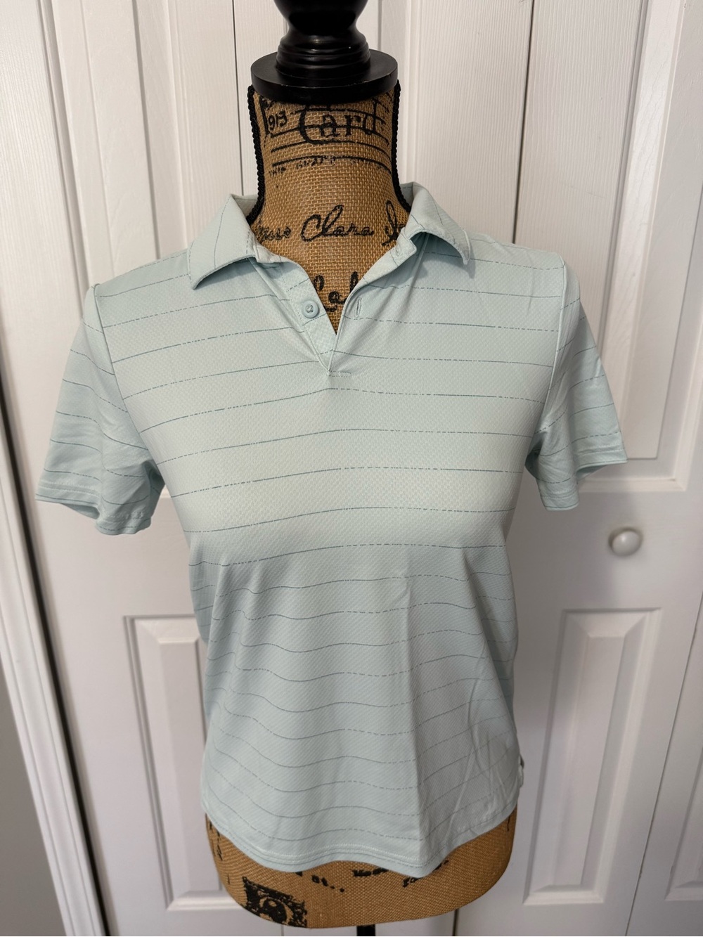 All in Motion Light Blue Striped Short-Sleeve Polo